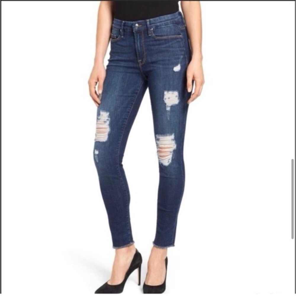 GOOD AMERICAN Good Legs High Rise Distressed Skinny Jeans {GAGLRE899} Size 30